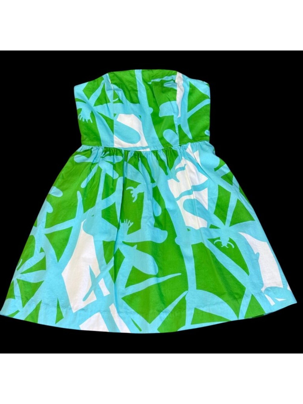 Lilly Pulitzer Lottie Green Blue Strapless Dress Tropical Print Size 0
